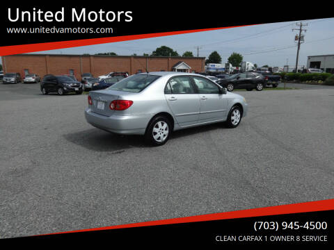 2007 Toyota Corolla for sale at United Motors in Fredericksburg VA