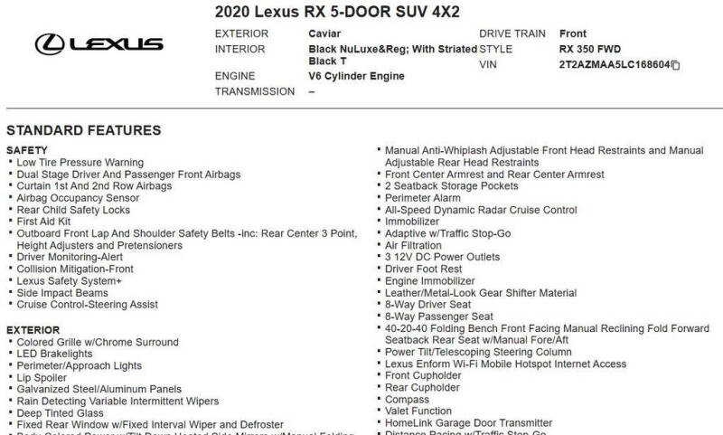 2020 Lexus RX 350