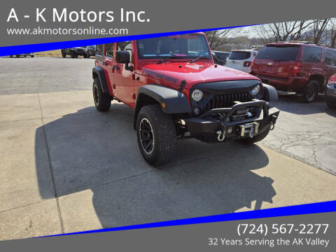 2017 Jeep Wrangler Unlimited for sale at A - K Motors Inc. in Vandergrift PA