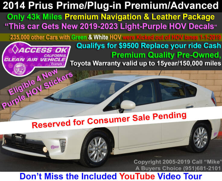 2014 Toyota Prius Plug-in Hybrid for sale at A Buyers Choice in Jurupa Valley CA