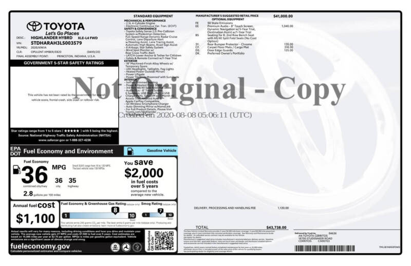 2020 Toyota Highlander Hybrid XLE