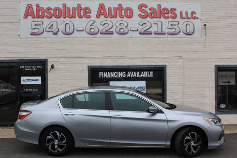 2016 Honda Accord for sale at Absolute Auto Sales in Fredericksburg VA