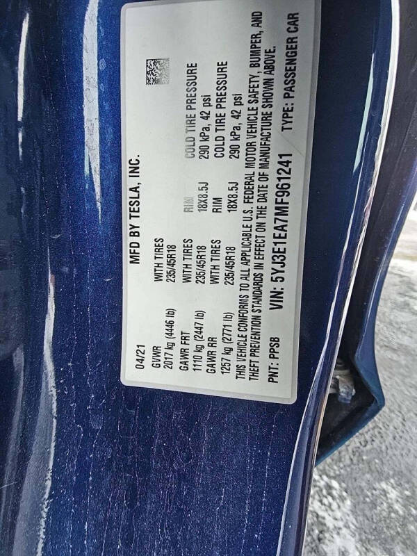 2021 Tesla Model 3 Standard Range Plus