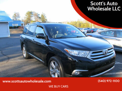 2013 Toyota Highlander for sale at Scott's Auto Wholesale LLC in Locust Grove VA