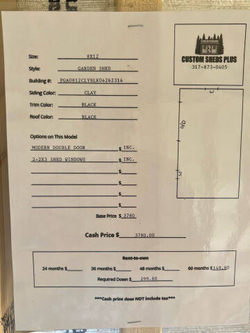 2024 Custom  Sheds Plus 8x12 Garden Shed