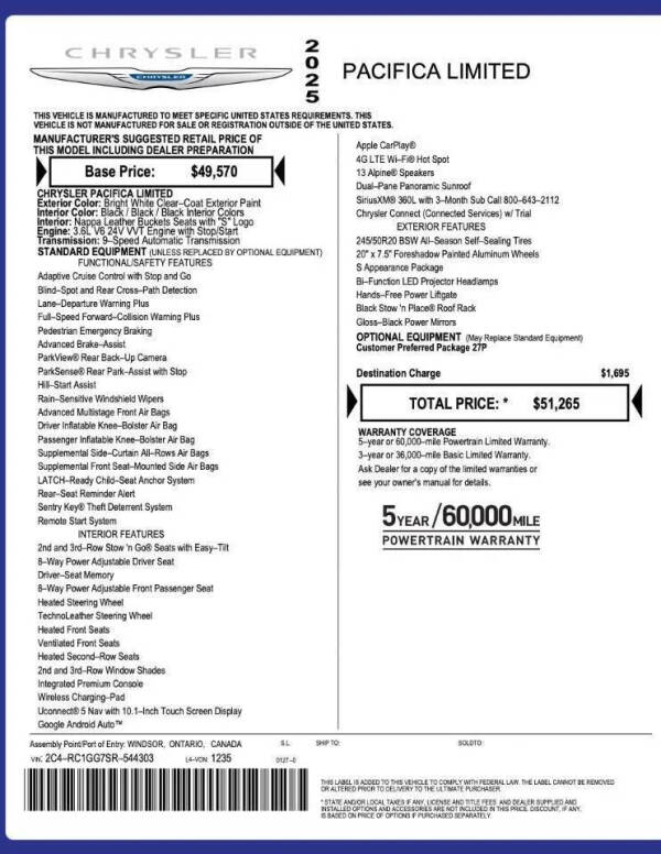 2025 Chrysler Pacifica Limited