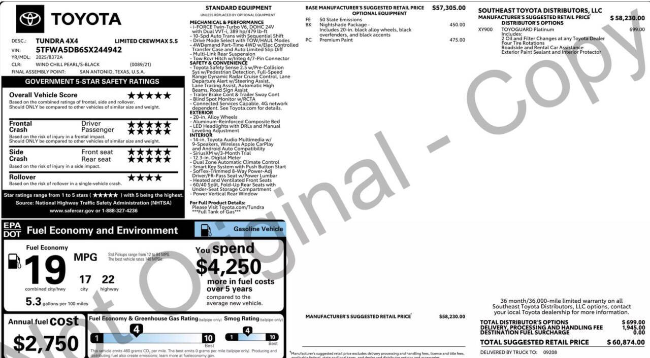 2025 Toyota Tundra for sale at The Rock Fleet MGMT LLC in Naples, FL