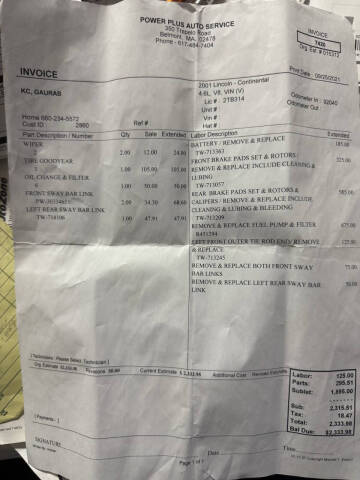 2001 Lincoln Continental