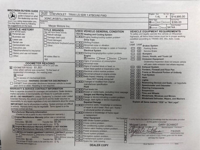 2020 Chevrolet Trax LS
