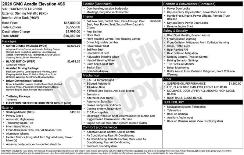 2026 GMC Acadia Elevation