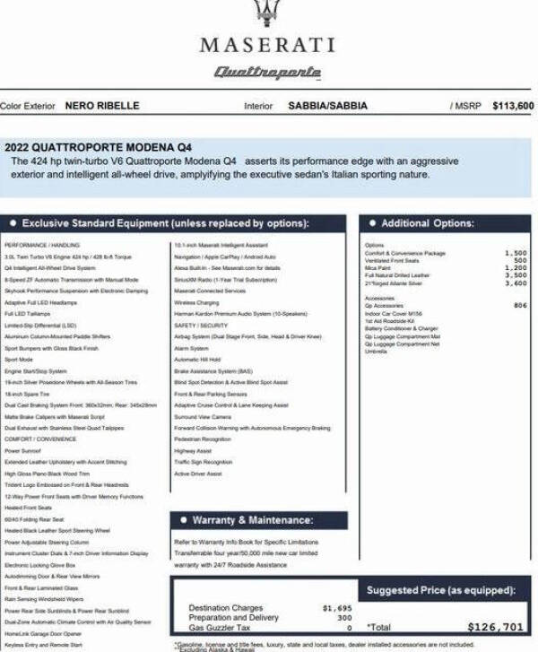 2022 Maserati Quattroporte Modena Q4