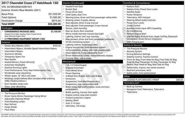 2017 Chevrolet Cruze LT Auto