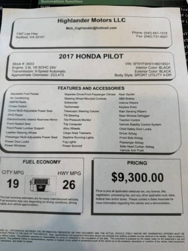 2017 Honda Pilot Elite