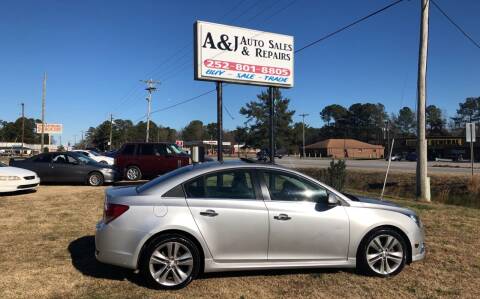 2012 Chevrolet Cruze for sale at A&J Auto Sales & Repairs in Sharpsburg NC