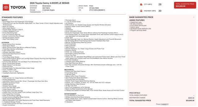 2020 Toyota Camry LE