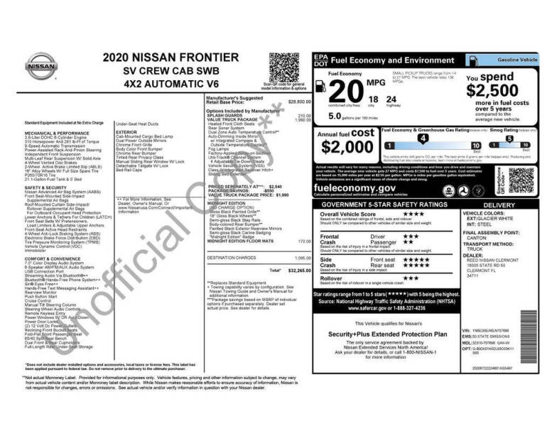 2020 Nissan Frontier SV