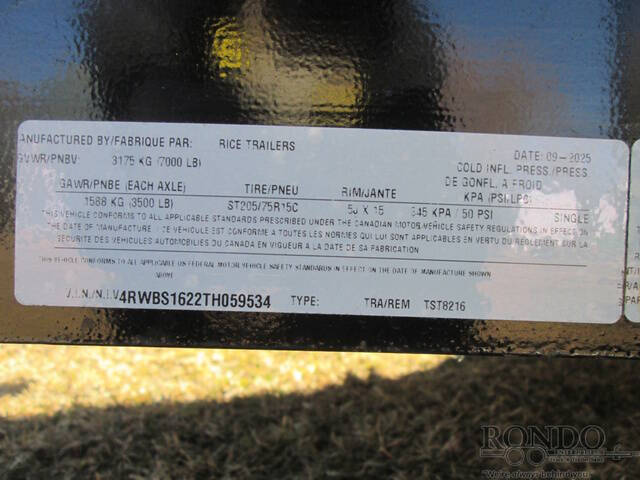 2026 Rice Trailers Utility TST8216