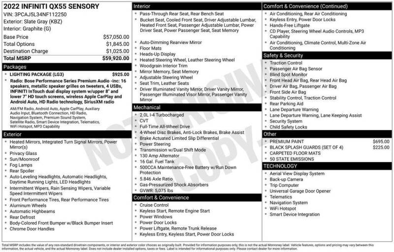 2022 Infiniti QX55 Sensory