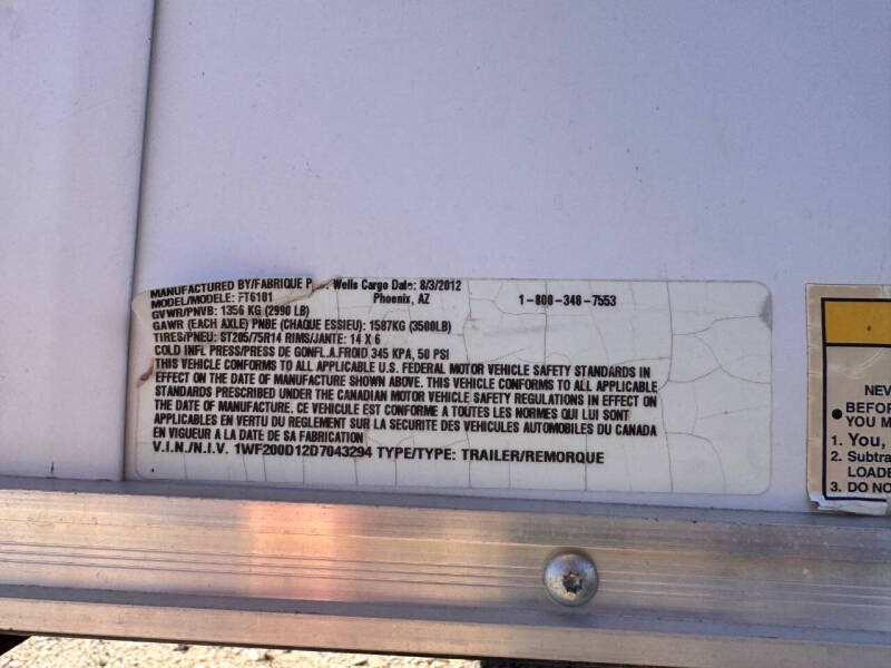 2013 Wells Cargo 6x10 Enclosed Trailer