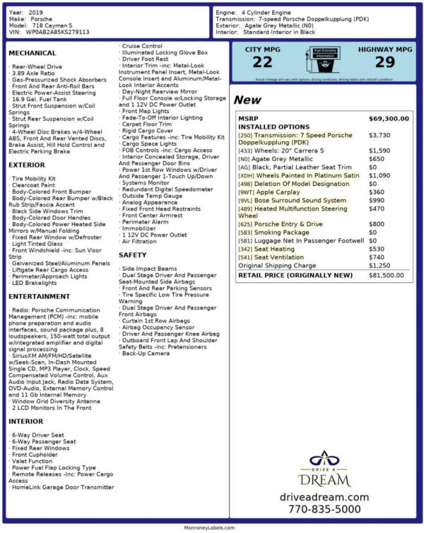 2019 Porsche 718 Cayman S