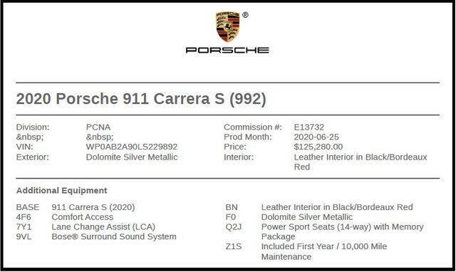 2020 Porsche 911 Carrera S