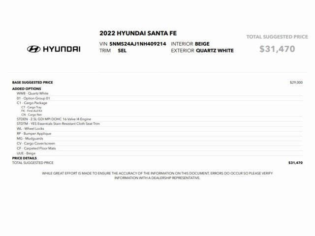 Used 2022 Hyundai Santa Fe SEL with VIN 5NMS24AJ1NH409214 for sale in Conshohocken, PA