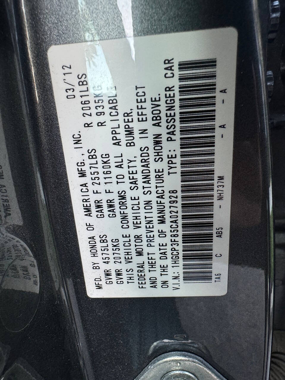 2012 Honda Accord for sale at VLD HOLDING INC. in Brooklyn, NY