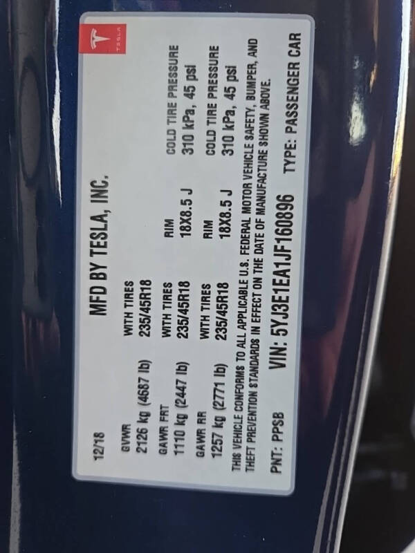 2018 Tesla Model 3 Mid Range