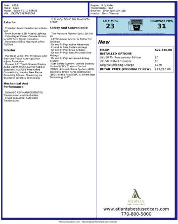 2014 Scion tC 10 Series