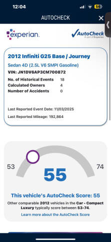 2012 Infiniti G25 Sedan Journey