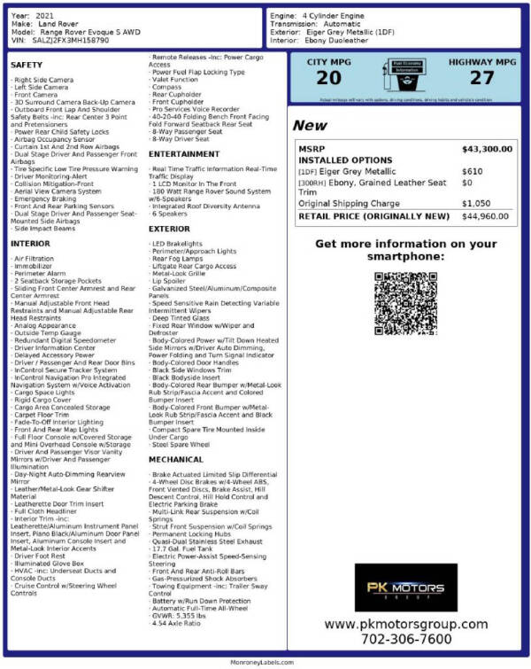 2021 Land Rover Range Rover Evoque S