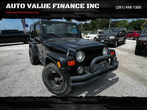 2000 Jeep Wrangler for sale at AUTO VALUE FINANCE INC in Houston TX