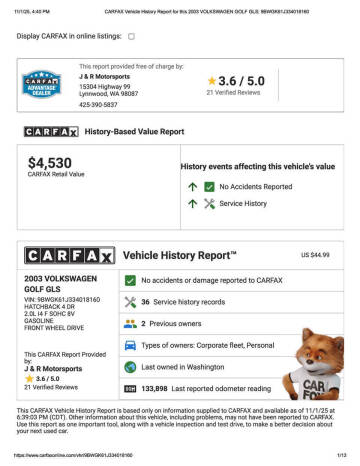 2003 Volkswagen Golf GLS