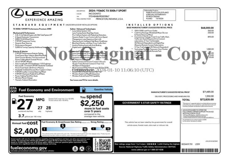 2024 Lexus TX 500h F SPORT Performance Premium
