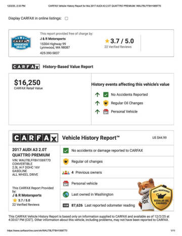 2017 Audi A3 2.0T quattro Premium
