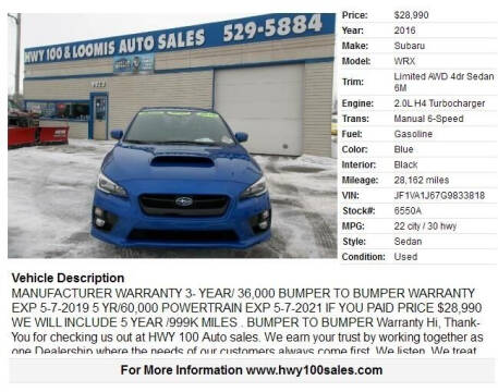 2016 Subaru WRX for sale at Highway 100 & Loomis Road Sales in Franklin WI