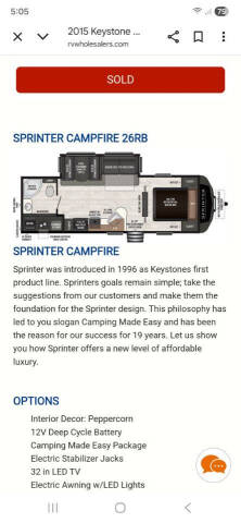2015 Keystone RV Sprinter Campfire 26RB