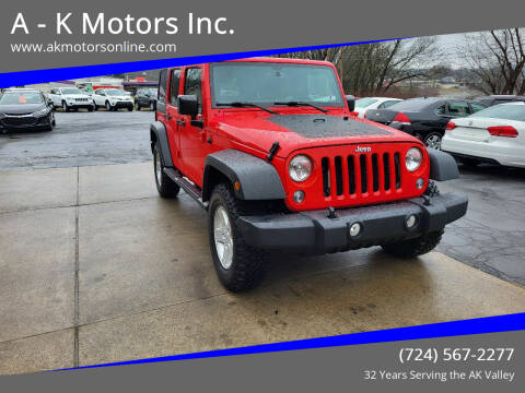 2017 Jeep Wrangler Unlimited for sale at A - K Motors Inc. in Vandergrift PA