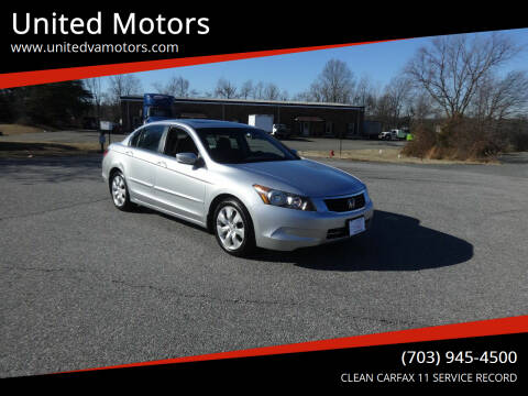 2008 Honda Accord for sale at United Motors in Fredericksburg VA