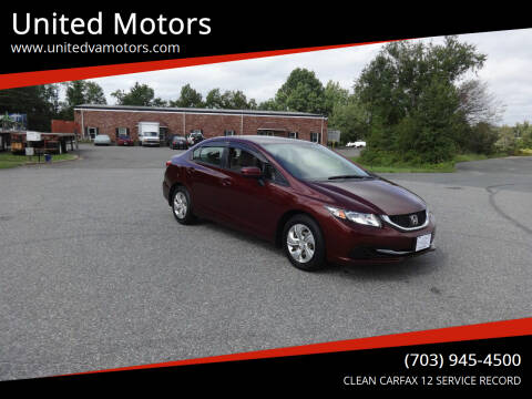 2014 Honda Civic for sale at United Motors in Fredericksburg VA