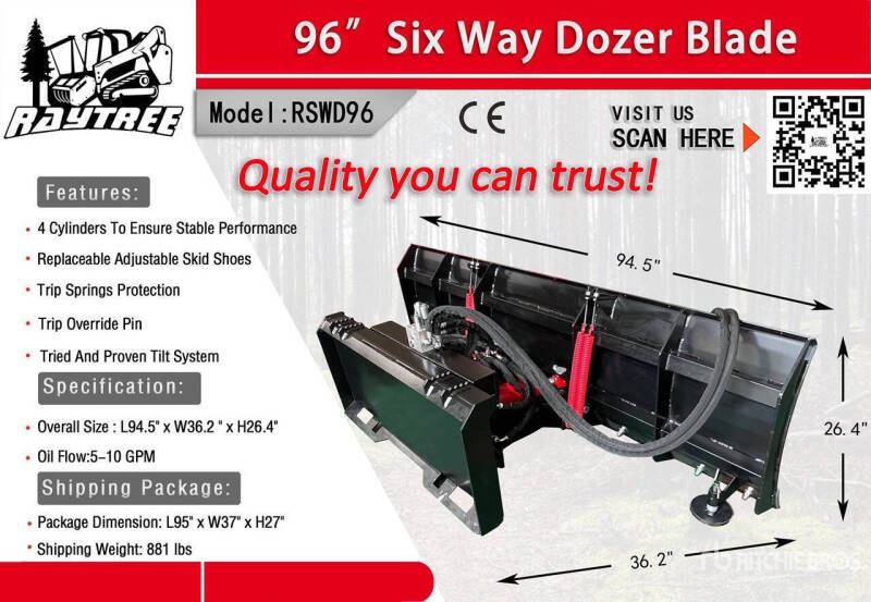 2026 Raytree RSWD96 Skid Steer Dozer Blade