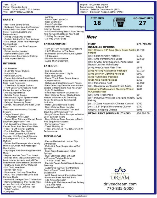 2020 Mercedes-Benz C-Class AMG C 63 S