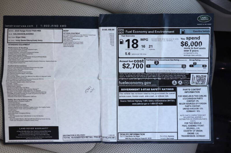 2020 Land Rover Range Rover P525 HSE