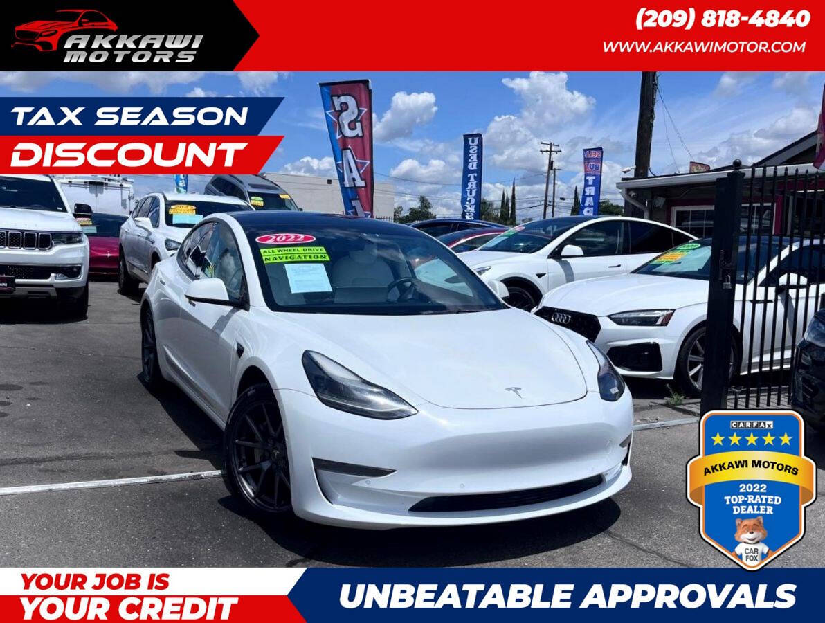 White 2022 Tesla Model 3 Long Range AWD Long Range 4dr Sedan 1