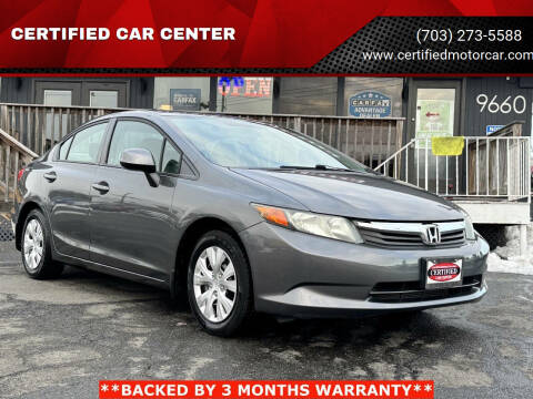 2012 Honda Civic for sale at CERTIFIED CAR CENTER in Fairfax VA