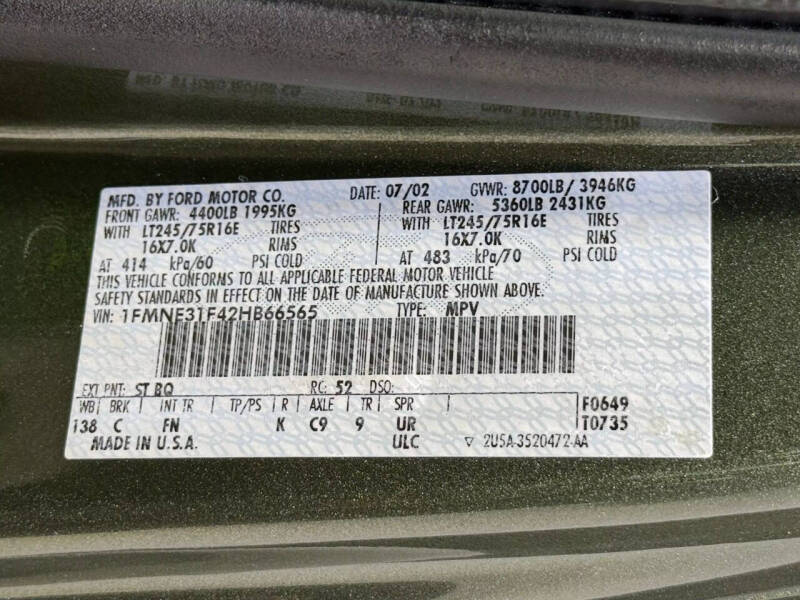 2002 Ford E-Series E-350 SD XLT