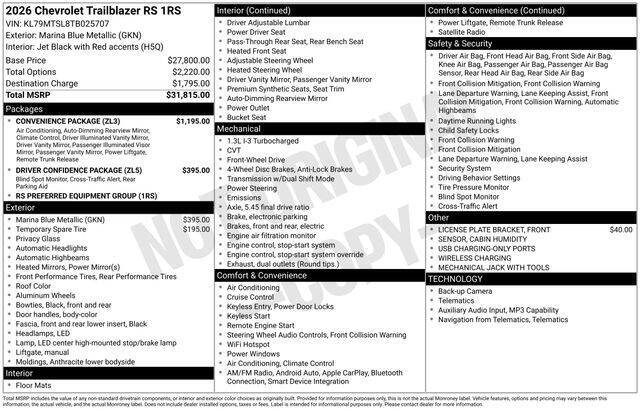 2026 Chevrolet TrailBlazer RS