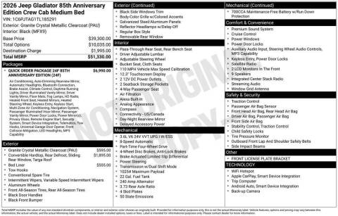 2026 Jeep Gladiator 85th Anniversary Edition