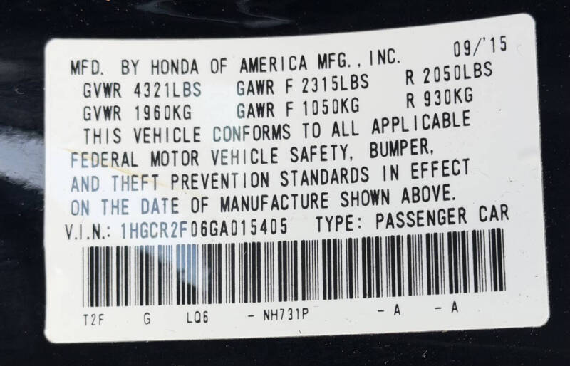 2016 Honda Accord EX w/Honda Sensing