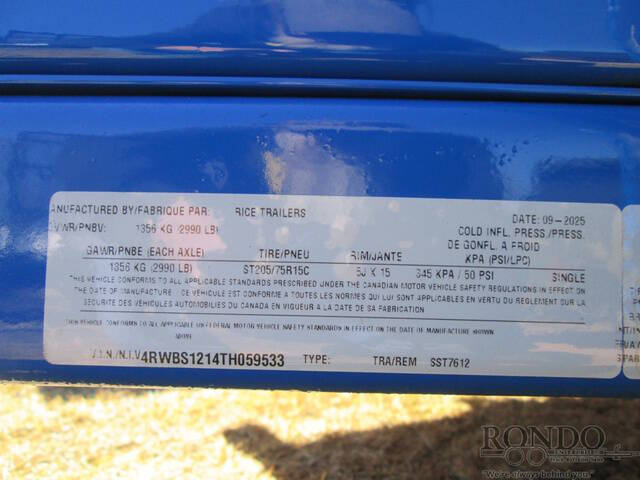2026 Rice Trailers Single Axle Utility SST7612